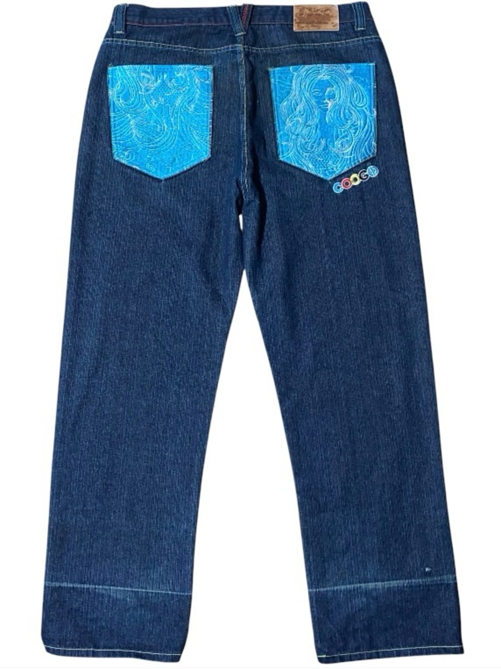 Vintage Y2K Coogi Jeans W/ Embroidered Blue Pockets Denim Mens Size 38x33 (DB1)